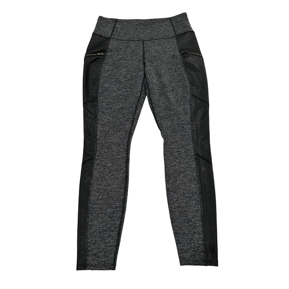 Athleta Herringbone Luxe Metro Drifter Leggings Womens M Gray & Black High Rise
